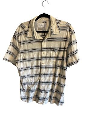Goodfellow & Co Cream and Navy Striped Short-Sleeve Button-Down Shirt